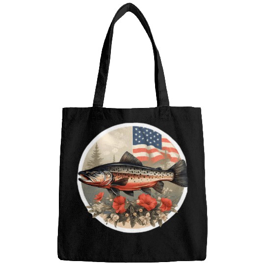 Fishing Fun American US Flag With Fly Fishing Brook Trout Fish 20 Bags