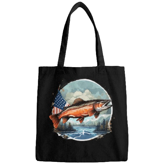 Fishing Fun American US Flag With Fly Fishing Brook Trout Fish 12 Bags