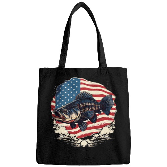 Fishing Fun American US Flag With Fishing Black Bass Fish Bags