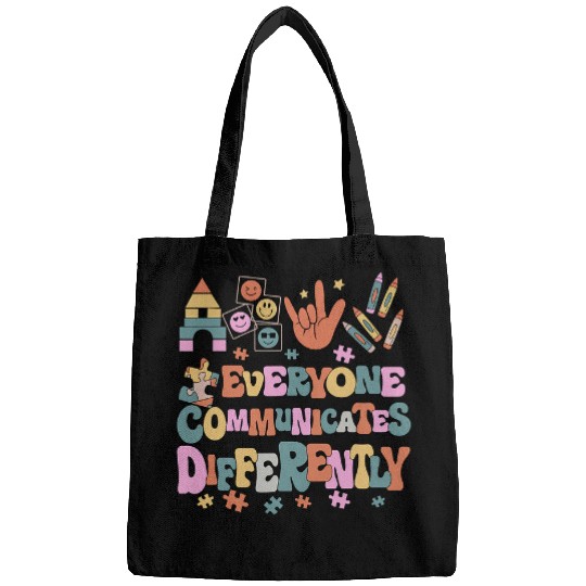 Autism Puzzle Retro Everyone Communicates Differently Sped Autism Teacher Bags