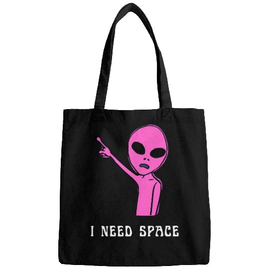 Aliens UFO Cute Pink and Black Funny Meme I Need Space Bags