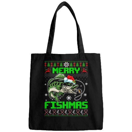 Fishing Fun funny Merry Fishmas Ugly Christmas Sweater Fishing 143 Bags