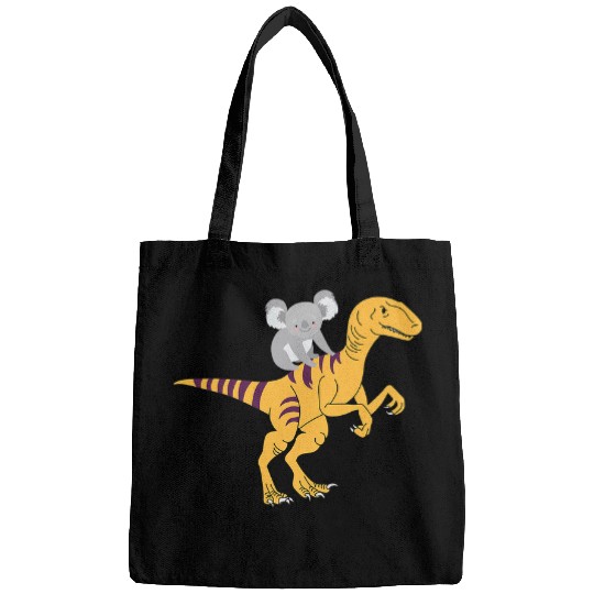 Koala Pet Bear Cute Koala Bear Riding A Velociraptor Dinosaur Bags