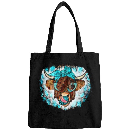 Cow Pet Turquoise Highland Cow Glasses Gemstone Western Farm Animals Bags