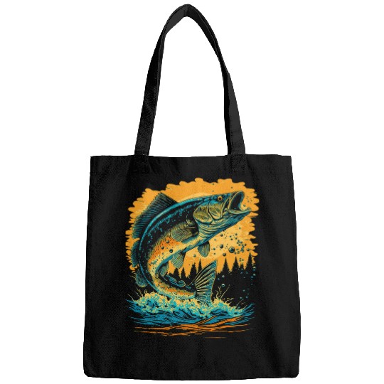 Fishing Fun Awesome Striped Bass Fish Jumping American Fishing 80s Bags