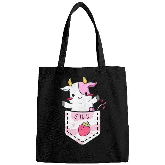 Cow Pet Cute Strawberry Cow Adorable Pink Cow Pocket Japanese Kawaii Bags