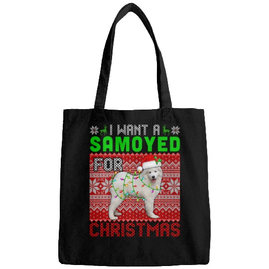 Samoyed Pet I Want A Samoyed For Christmas Santa Dog Lover Owner Bags