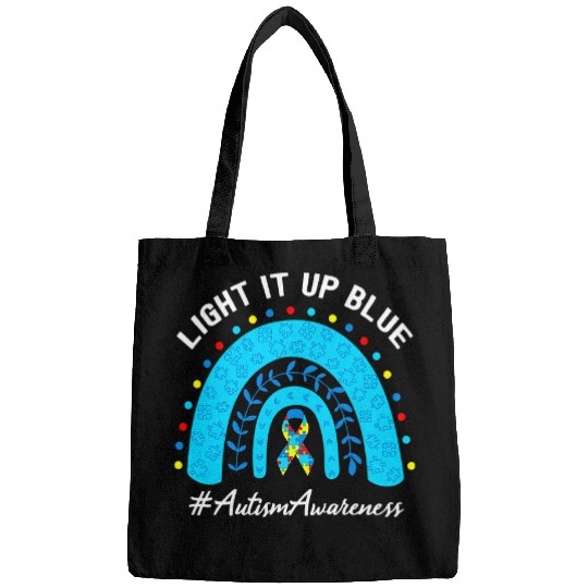 Autism Puzzle Light It Up Blue Autism  Autism Awareness Blue Rainbow Bags
