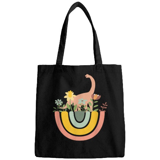 Dinosaur Pet Brontosaurus Dino Rainbow Boho Bohemian Flowers Floral Bags