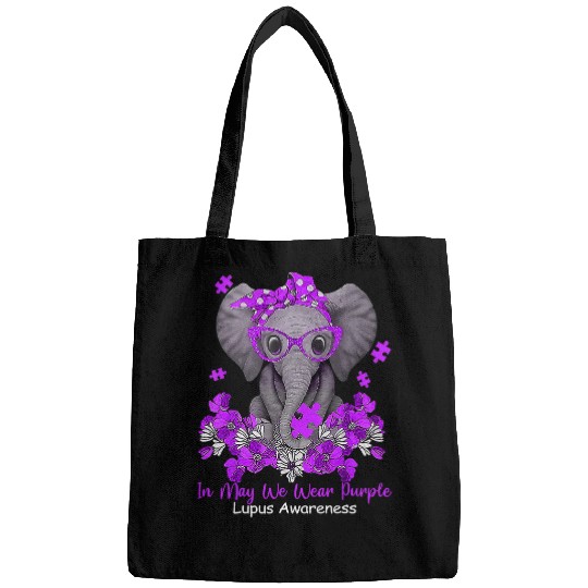 Elephant Mammal Lupus Warrior In May We Wear Purple Elephant Ribbon Lupus Awareness Bags