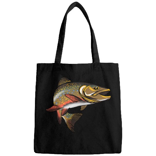 Fishing Fun Speckled Brook Trout Fishing Drawing Illustration Graphic Bags