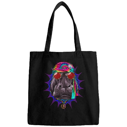 Hippo Pet Hippie Hippopotamus Tie Dye Peace Sign psychedelics Animal Bags