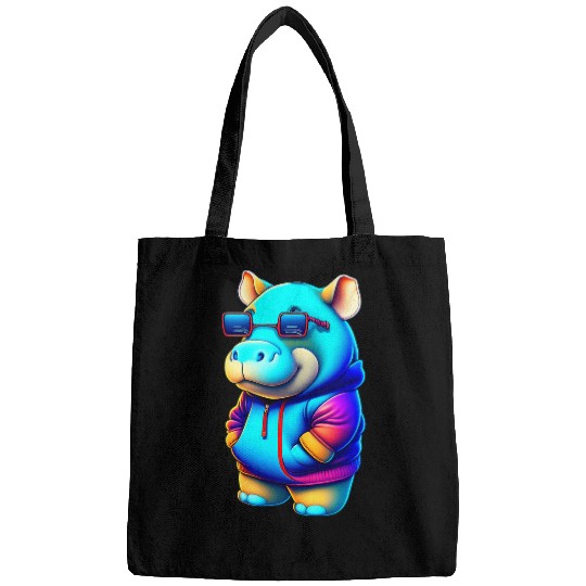 Hippo Pet Hippopotamus Wearing a Glasses Graffiti Art Love Funny Bags