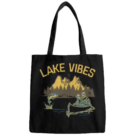Fishing Fun Lake Vibes Mountain Fishing Trip Angler Canoe Enthusiast Bags