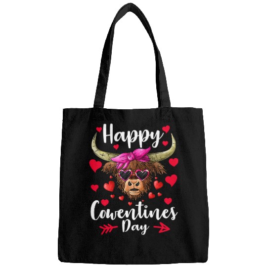 Cow Pet Valentines Day Animal Highland Cow Happy Cowentines Day pun Bags