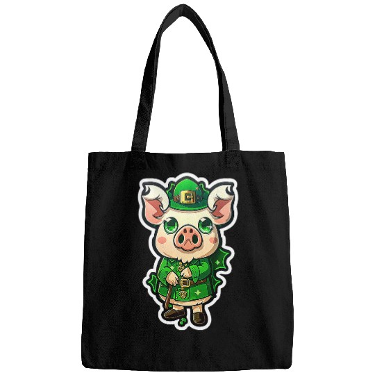 Pig Pet Cute Clover Pig Holding Saint Patrick Hat Bags