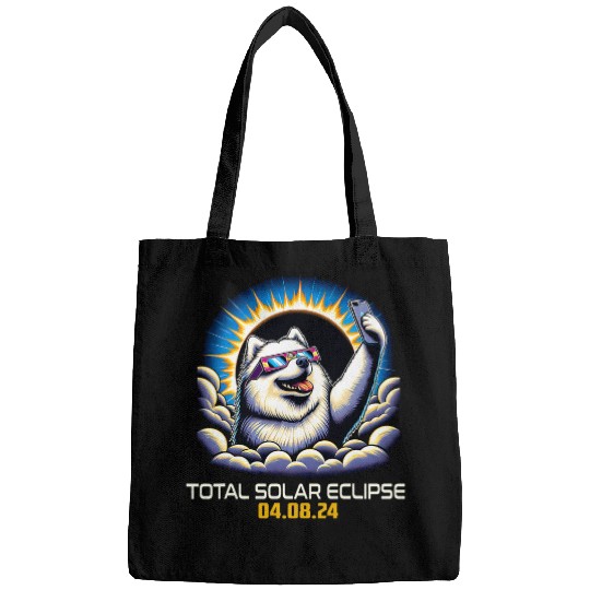 Samoyed Pet Dog Selfie Solar Eclipse Bags