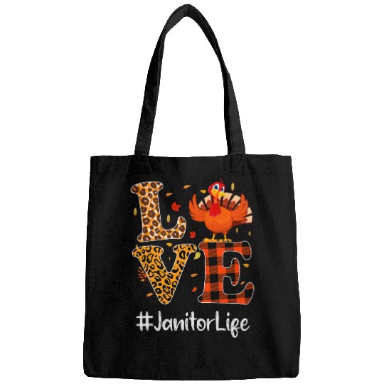 Janitor Life Love Thanksgiving Leopard Turkey Autumn Fall Bags