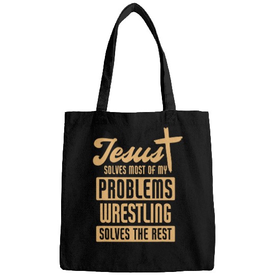 Sport Wrestling Jesus and Wrestling Solve Problems Funny Wrestler Bags