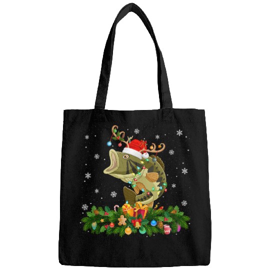 Fishing Fun Bass Fish Reindeer Santa Hat Bass Christmas 096 Bags
