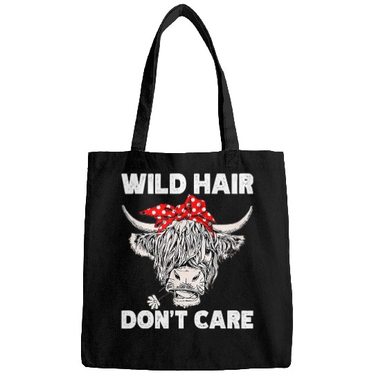Cow Pet Wild Hair Dont Care Funny Highland Cow Present Women Bags
