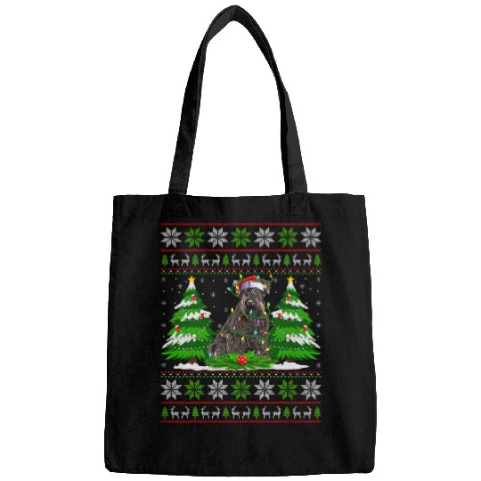 Schnauzer Pet Miniature Schnauzer Dog Lights xmass Ugly Sweater Christmas Bags