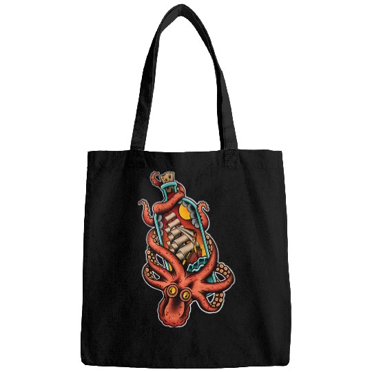 Octopus Pet and Clipper Ship in Bottle Old School Sailor Tattoo Bags