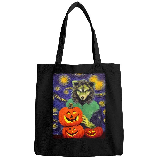 Coyote Mammal Werewolfs Starry Night Moon Pumpkins Halloween TRICK OR TREAT Bags