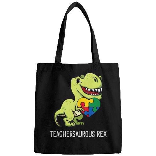 Autism Puzzle Dino Teachersaurous rexs Dinosaur Autism Puzzle Pieces Teacher Bags