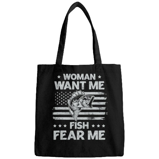 Fishing Fun Women Want Me Fish Fear Me vintages Bass Fishing USA Flag Bags