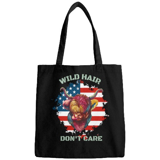 Cow Pet Wild Hair Dont Care Highland Cow Print For Women USA Flag 82 Bags