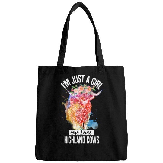 Cow Pet Im Just a Girl Who Loves Highland Cows Women Girls Cow Bags