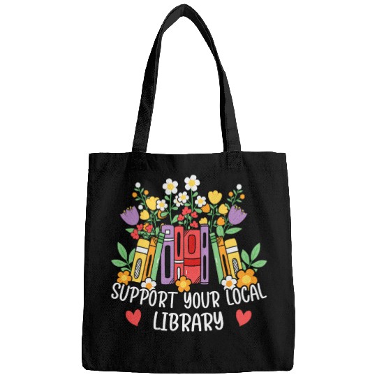 Book Fun retro floral support your local library cute Librarian Book Bags