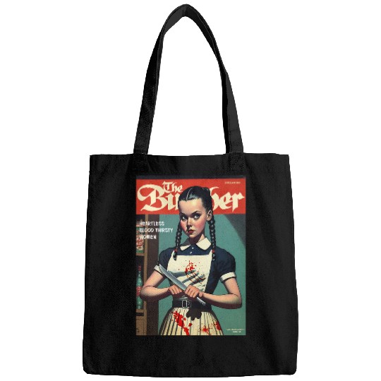 Book Fun Sinister Girl Holding knifes 1960s Horror Comic Book Cover Bags