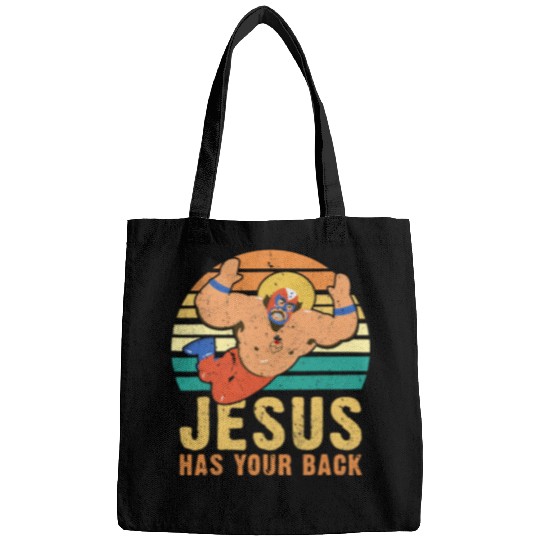 Sport Wrestling Jesus Has Your Back Funny Wrestling Jiu Jitsu Retro vintages Bags