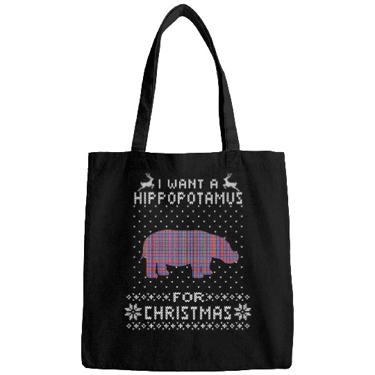 Hippo Pet I Want A Hippopotamus For Christmas Graphic Ugly Christmas Bags