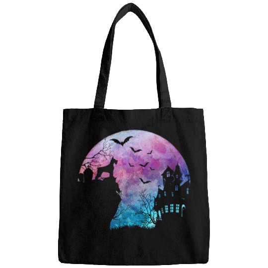 Schnauzer Pet Haunted House Watercolor Full Moon Halloween Bags
