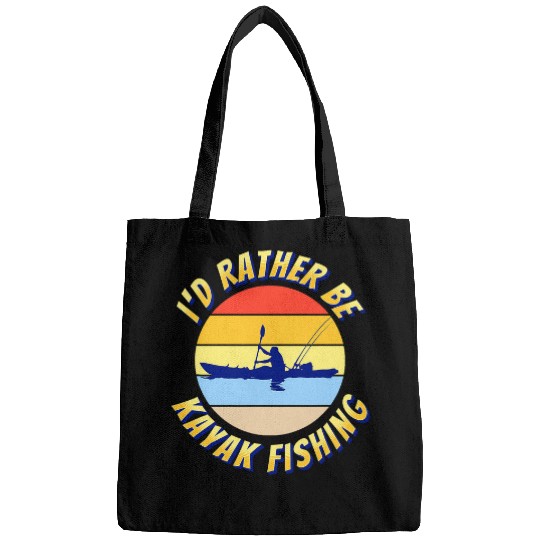 Fishing Fun Id Rather Be Kayak Fishing Retro Theme Kayaking Angler Bags
