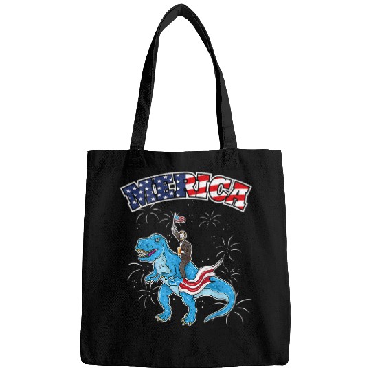 Dinosaur Pet Abraham Lincoln Riding T rexs 4th Of July American Flag Bags