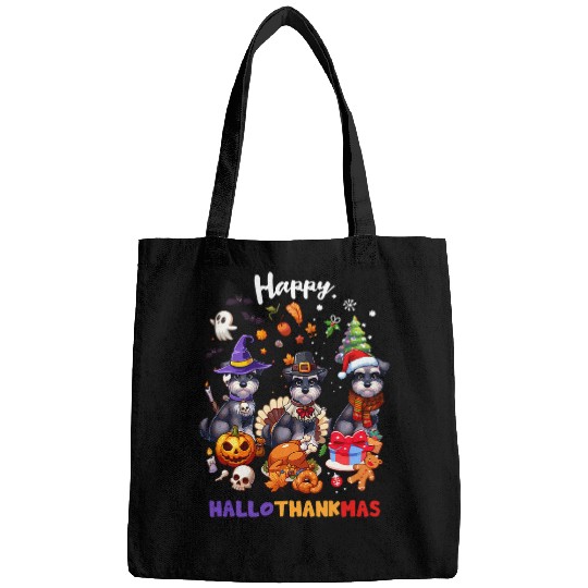 Schnauzer Pet Miniature Schnauzer Dog Christmas Happy Hallothankmas Bags