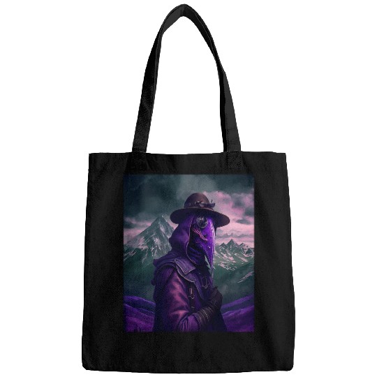 Purple Violet Plague Doctor Standing On Mountain Cool Art Bags