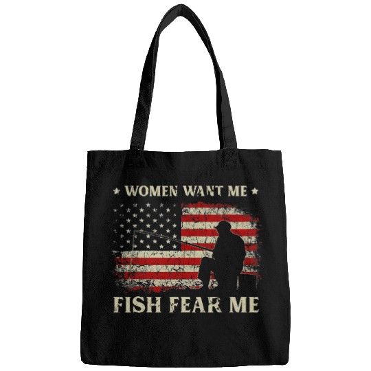 Fishing Fun Women Want Me Fish Fear Me Funny Fishing vintages USA FLag Bags