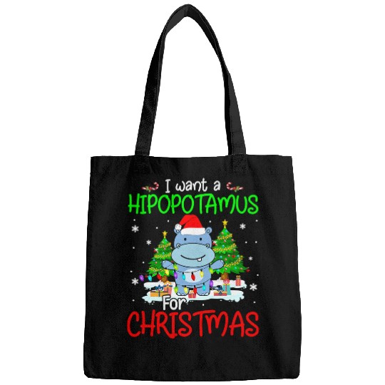 Hippo Pet I Want A Hippopotamus Cute Christmas Light Santa Hippo Lover Bags