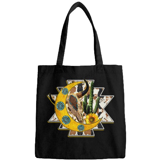 Cow Pet Western Boho Bull Skull Cactus Cowhide Aztec Turqoise Moon Bags