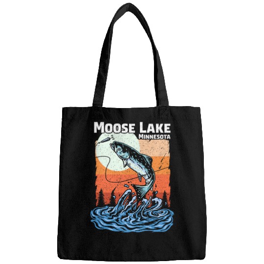 Fishing Fun Summer Fishing Retro Sunset Minnesota Moose Lake Bags