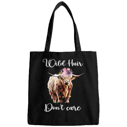 Cow Pet Wild Hair Dont Care Funny Highland Cow Flower Bags