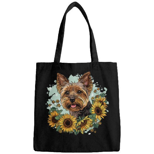 Yorkshire Pet Terrier Yorkie Sunflower Dog Cute Graphic Bags