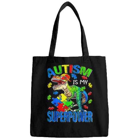 Autism Puzzle Dino T rexs Autism Is My Superpower Autism Awareness Kids Bags