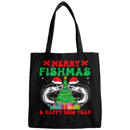 Fishing Fun Bass Fishing Merry Fishmas And Happy New Year Christmas Bags
