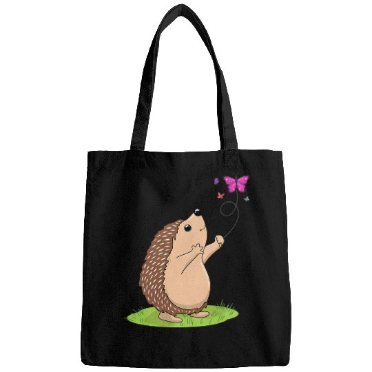 Hedgehog Pet and Butterfly Art Funny Hedgehogs Owner Bags